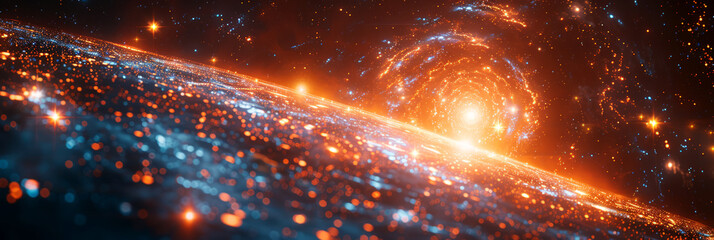 Canvas Print - galaxy with glowing orange and blue stars, concept for cosmic phenomena and space exploration.