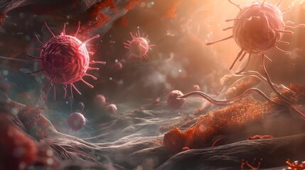 Wall Mural - 3. An artistic representation of the immune system's battle against HIV