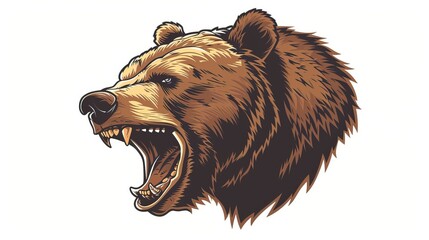 Wall Mural - Roaring bear head isolated on white, mascot vector, Bear Drawing