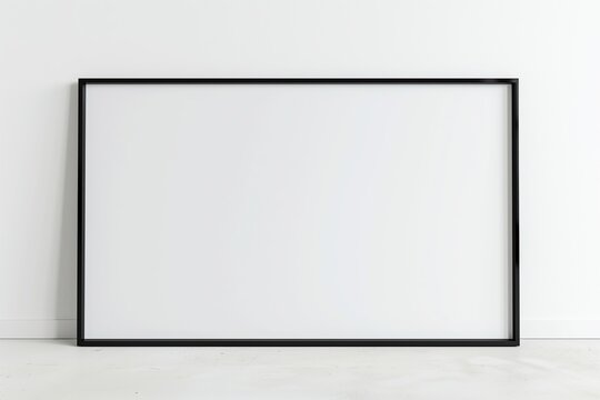 Frame mockup with thin black rim, white canvas, clean white background