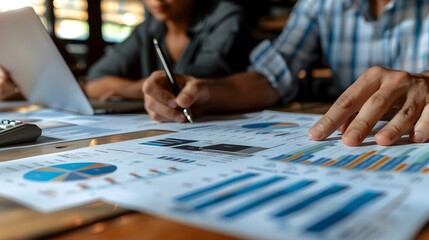 Poster - business team analyzing financial reports professional and detailed corporate meeting for data drive