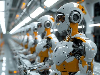 Poster - robotic assembly line building advanced in high tech industrial environment