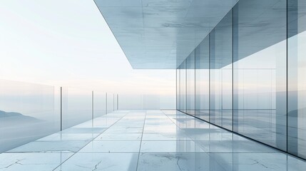 Fototapete - Minimalist architectural design, glass, lots of white space, geometric architecture, simplicity. Generative AI.