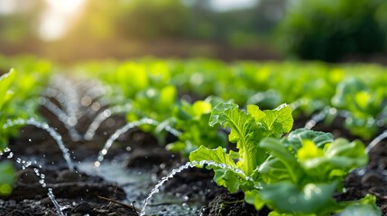 Poster - smart and sustainable agriculture with automated irrigation systems in lush green field