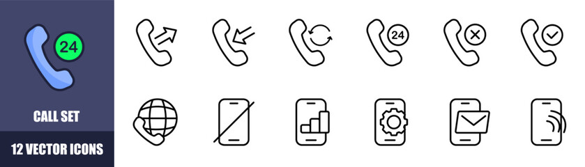 Poster - Call set icons. Phone icons. Linear style. Vector icons.