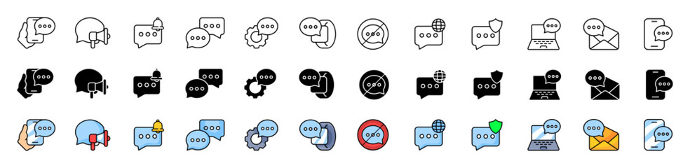 Poster - Message set icons. Message bubble icons. Linear, silhouette and flat styles. Vector icons.