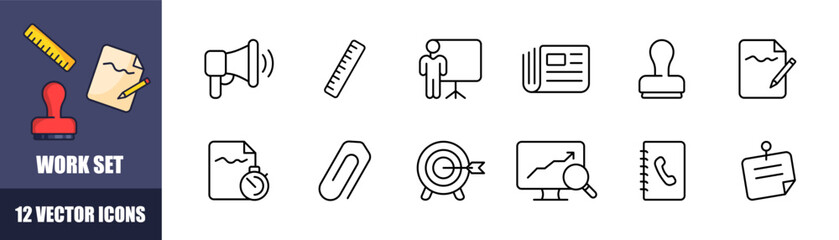 Poster - Work set icons. Simple icons. Linear style. Vector icons.