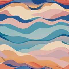 Sticker - Seamless pattern of pastel waves breaking gently on the shore, capturing the rhythmic motion and soothing sound of the ocean, Generative AI