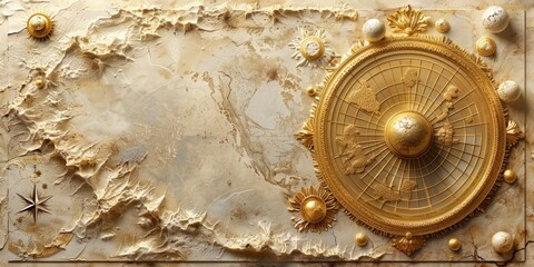 Wall Mural - vintage golden map with intricate details and celestial elements, ideal for historical or navigation
