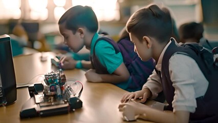 Poster - Boys Working on Electronics Project in Classroom Generative AI
