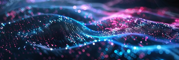 digital background with glowing lights and patterns, representing the power of technology in the style of data science.
