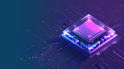 Fototapete - futuristic microchip, with blue lights and effects. Database, future technology concept