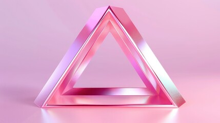 pink glass triangle in the style of an icon, white background, shiny metalic surface, 3d render