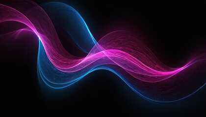 abstract luminous blue and pink curve trail of glowing glitters on plain black banner design background