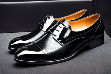 pair of black shoes with orange trim