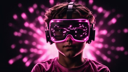 Wall Mural - Closeup view of A boy with vr headset