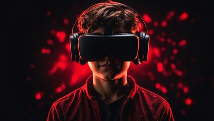 Canvas Print - Closeup view of A boy with vr headset