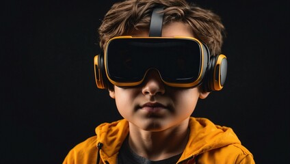 Canvas Print - Closeup view of A boy with vr headset