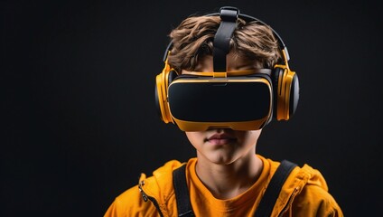 Canvas Print - Closeup view of A boy with vr headset