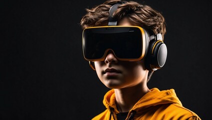 Canvas Print - Closeup view of A boy with vr headset