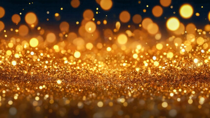 Poster - abstract golden bokeh with flying dots circles energy particles and light rays background