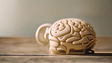 Poster - Human Brain Model on Wooden Table Generative AI