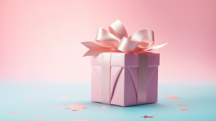 Poster - A charming birthday background featuring a gift-wrapped present adorned with a bow and ribbon, placed against a clean background for a minimalist aesthetic.