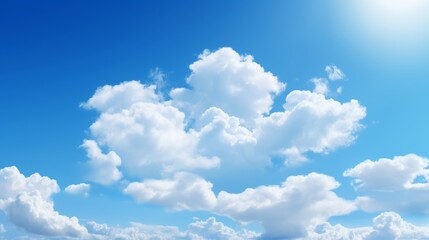 Poster - A clear bright sky with a fluffy white cloud formation in the center, against a clear blue background.