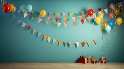 Aufkleber - A festive birthday scene showcasing a vibrant assortment of birthday banners and streamers, displayed on a clean background for a celebratory backdrop.
