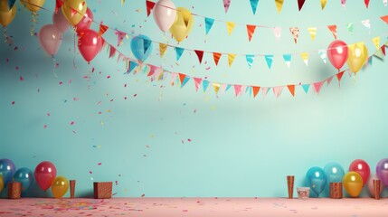 Aufkleber - A festive birthday scene showcasing a vibrant assortment of birthday banners and streamers, displayed on a clean background for a celebratory backdrop.