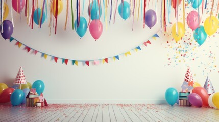 Aufkleber - A festive birthday scene showcasing a vibrant assortment of birthday banners and streamers, displayed on a clean background for a celebratory backdrop.