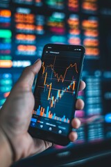 Stock market trading finance investment chart and chart in smartphone app. Stock market or stock market