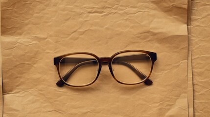 Poster - a pair of eyeglasses resting on Old brown eco recycled kraft paper texture cardboard.