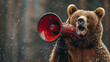 © Chanya2498 - Bear roaring on a megaphone, announces the end of the bullish trend and the beginning of a bearish trend or recession in the stock and cryptocurrency market.generative ai