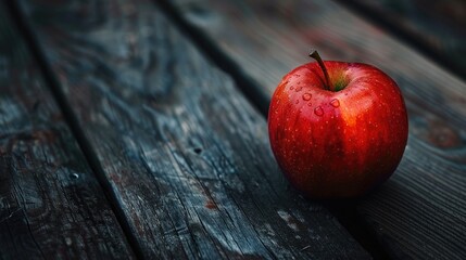 Poster - Apple on a dark wood surface