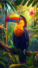 Wall Mural - Vibrant Toucan Perched on Jungle Branch Colorful Beak and Feathers