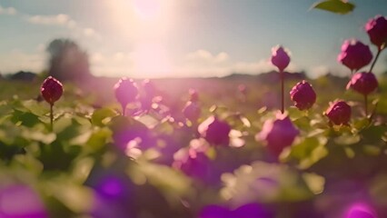 Poster - Raspberries in a Field at Sunset Generative AI