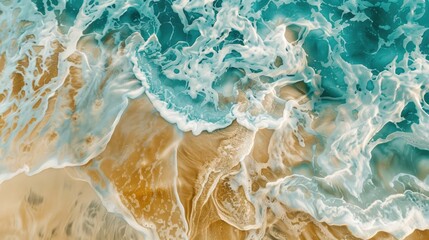 Azure water in fluid motion, wind waves form a mesmerizing pattern as they crash onto the sandy beach, creating a natural art display AIG50