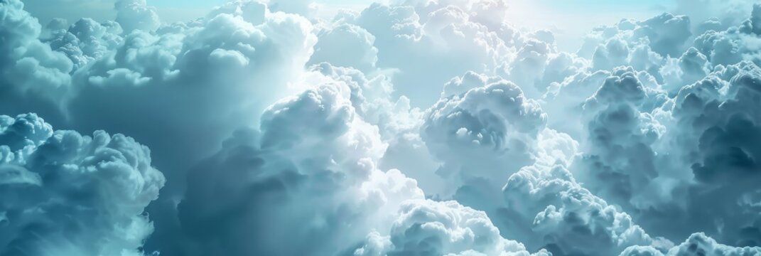 A stunning view of majestic nimbus clouds in a serene blue sky, perfect for a calm, celestial theme.