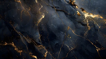 Wall Mural - Elegant Black Marble Texture with Shimmering Golden Veins for Premium Product Mockups and Backgrounds