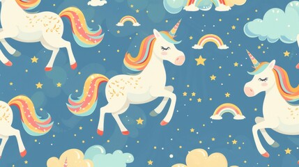 Wall Mural - Whimsical unicorn and rainbow pattern for kids.