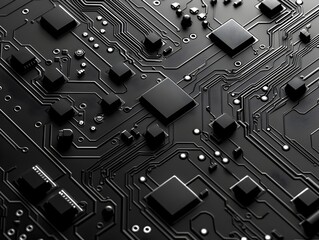 Poster - Futuristic metallic circuit board pattern for electronic product mockups and technology backgrounds long title Sleek high tech metallic circuit board