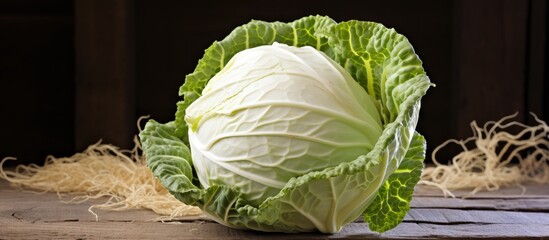 Sticker - Fresh white cabbage heads beautifully displayed on dry straw at a local market creating a vibrant and wholesome copy space image Healthy eating promoted