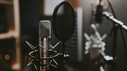 Wall Mural - Modern Podcasting Studio with Indie Podcasts Equipment and Niche Genre Themes, Highlighting Professional Audio Setup and Creative Content Creation