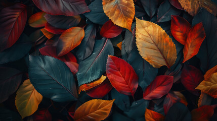Wall Mural - A close up of a leafy green and red background with a variety of leaves