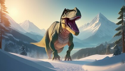 Wall Mural - Portrait of a t-rex in the snow