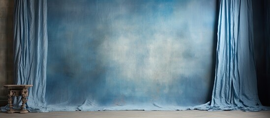 Poster - Traditional painted canvas or muslin fabric studio portrait backdrop suitable for portraits products or concepts with dramatic blue modulations in the copy space image