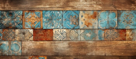 Poster - Colorful rustic digital wall tile decor for interiors ideal for various home decor applications such as wallpapers linoleum textiles and backgrounds featuring a versatile design with copy space image