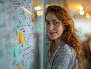 Poster - Businesswoman Brainstorming Ideas in Energetic Team Environment with Copy Space