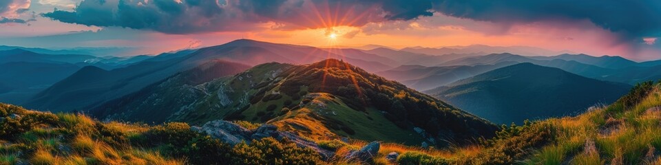 Wall Mural - Mountain Landscape at Sunset: A Beautiful Natural Summer Scene